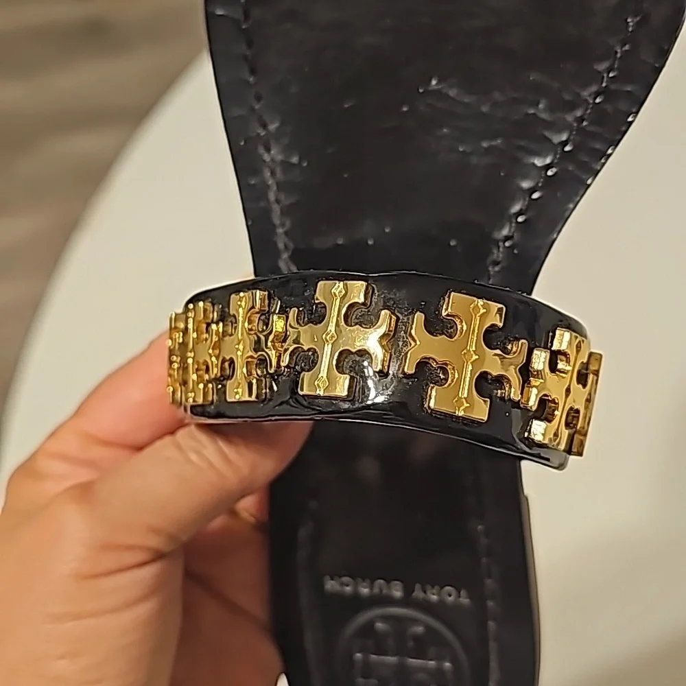 Tory Burch Black Sandal with Gold Logo Accent